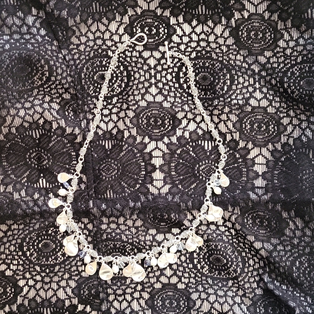 Gorgeous Michael Dawkins sterling silver necklace! Blue topaz / pearls.